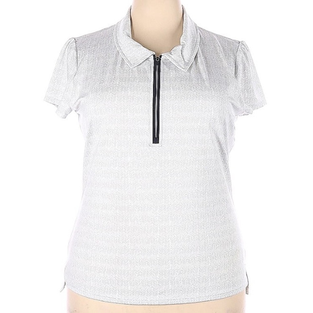 Athleta Workout White Tennis Stretch Short Sleeve Collared Shirt- Plus Size 2X